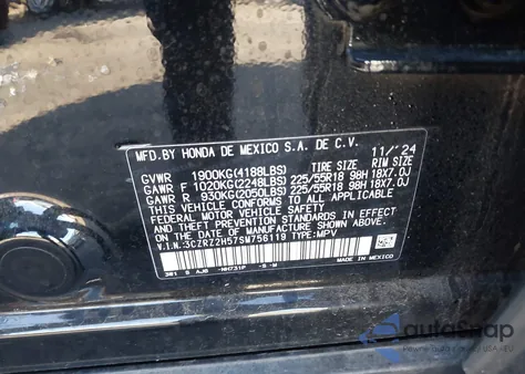 2025 Honda Hr-V Awd Sport from USA, damaged, VIN 3CZRZ2H57SM756119